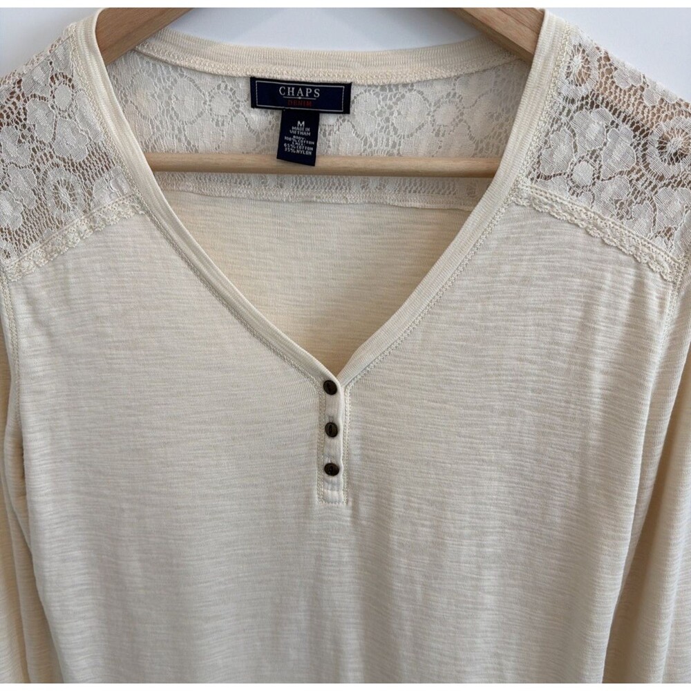 Chaps Womens M Henley Shirt Ivory Lace Trim Western Boho Soft Girl Cottage Rodeo - Picture 6 of 16